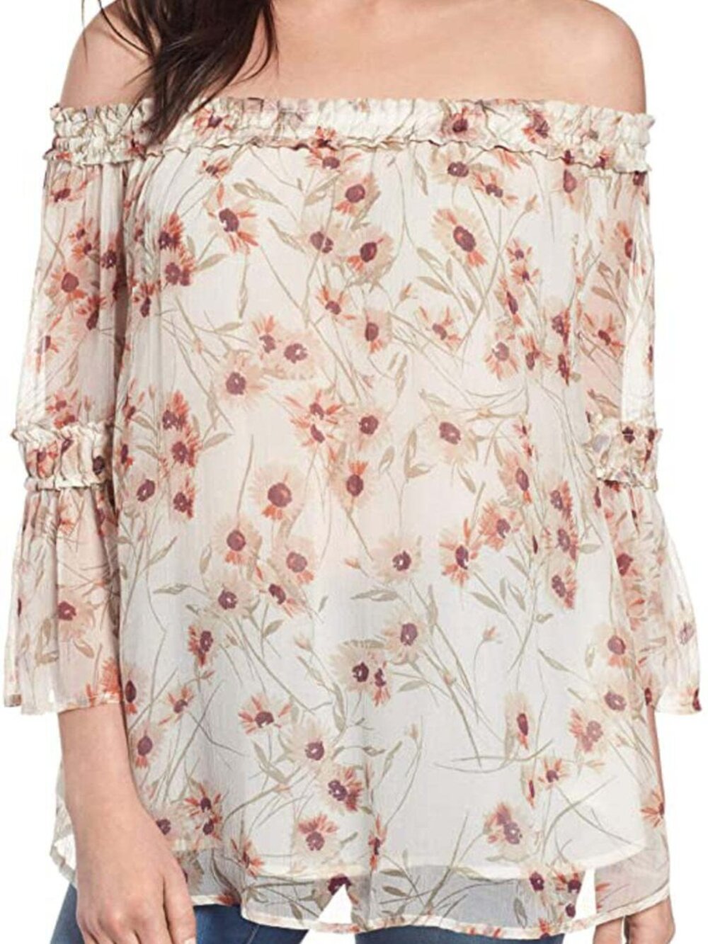 Lucky Brand Womens Printed Off The Shoulder Top